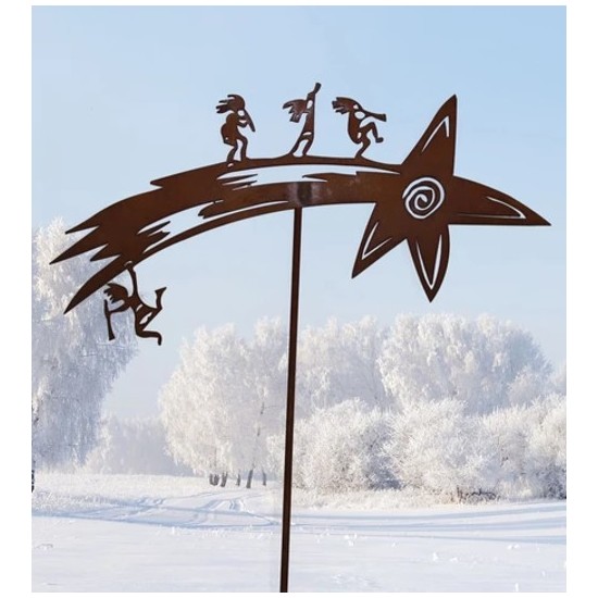 Start Gartenstecker mit 4 tanzenden Figuren - Abendstern - Gesamthöhe 120 cm Gartenstab mit einem Abendstern auf dem 4 fröhliche