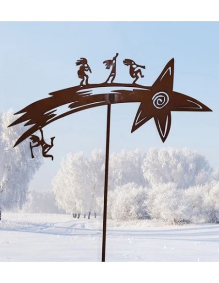 Start Gartenstecker mit 4 tanzenden Figuren - Abendstern - Gesamthöhe 120 cm Gartenstab mit einem Abendstern auf dem 4 fröhliche