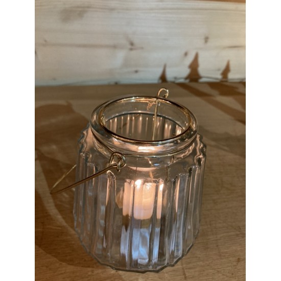 Start Laterne aus Glas mit Bügel - Gold - 2er Set - 14 cm hoch Schöne Kerzenhalter aus Glas mit Bügel zum Stellen oder Hängen.
