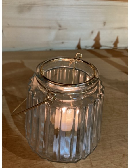 Start Laterne aus Glas mit Bügel - Gold - 2er Set - 14 cm hoch Schöne Kerzenhalter aus Glas mit Bügel zum Stellen oder Hängen.
