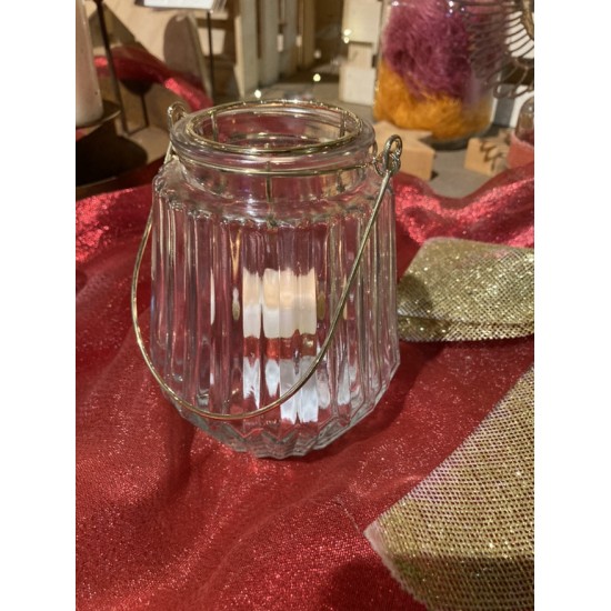 Start Laterne aus Glas mit Bügel - Gold - 2er Set - 14 cm hoch Schöne Kerzenhalter aus Glas mit Bügel zum Stellen oder Hängen.
