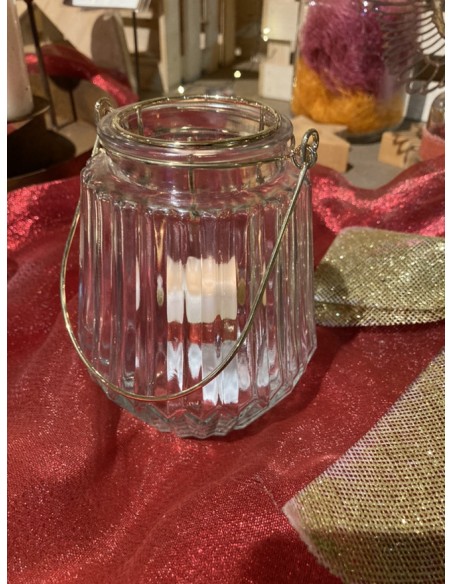 Start Laterne aus Glas mit Bügel - Gold - 2er Set - 14 cm hoch Schöne Kerzenhalter aus Glas mit Bügel zum Stellen oder Hängen.
