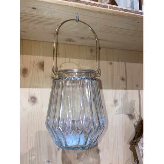 Start Laterne aus Glas mit Bügel - Gold - 2er Set - 14 cm hoch Schöne Kerzenhalter aus Glas mit Bügel zum Stellen oder Hängen.
