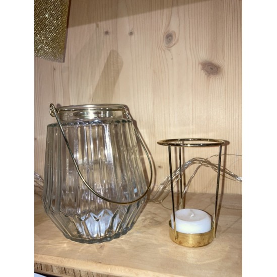 Start Laterne aus Glas mit Bügel - Gold - 2er Set - 14 cm hoch Schöne Kerzenhalter aus Glas mit Bügel zum Stellen oder Hängen.
