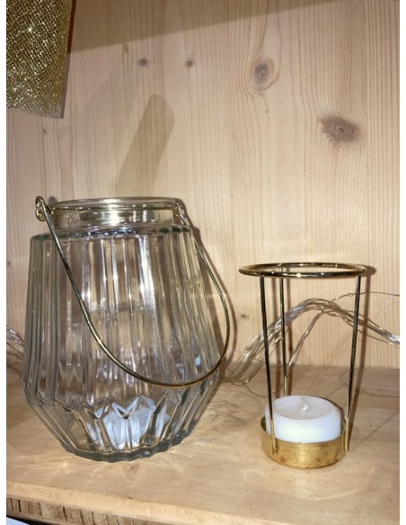 Start Laterne aus Glas mit Bügel - Gold - 2er Set - 14 cm hoch Schöne Kerzenhalter aus Glas mit Bügel zum Stellen oder Hängen.
