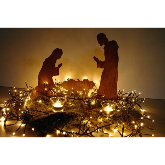 Weihnachtsdeko Aussen Krippenszene - Familie - zum Stellen, Figurenhöhe 50 cm 
Dekorative Edelrost-Krippe für stimmungsvolle Mo