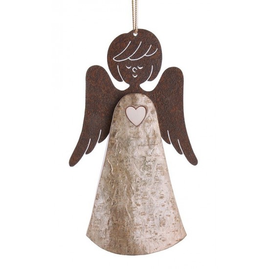 Holzdeko Rindenengel mit Herz fliegend, Typ 2, Gr. 2 Höhe 13 cm Rindenengel aus echtem Rindenholz zum Aufhängen mit einem Herz a