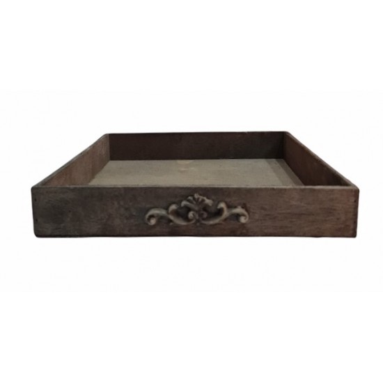 Holzdeko Deko Holztablett 3 teilig - Baron Grau - 30/25/20 cm lang 3-teiliges Holztablett mit Ornament Motiv an den Vorderseiten