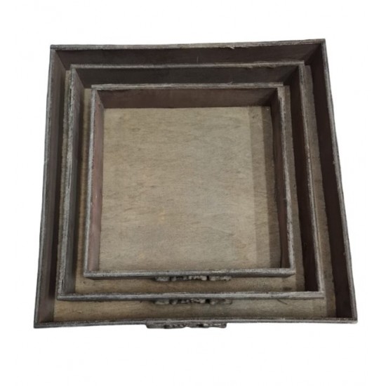 Holzdeko Deko Holztablett 3 teilig - Baron Grau - 30/25/20 cm lang 3-teiliges Holztablett mit Ornament Motiv an den Vorderseiten