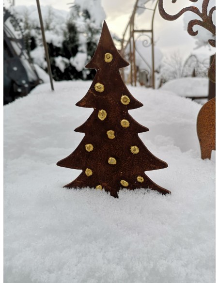 Winterdeko Kleine Tanne - Christbaum - klein - Direktstecker 31 cm lang 
Tanne aus 2 mm Stahl mit Goldpunkten
Höhe 20 cm
Gesa