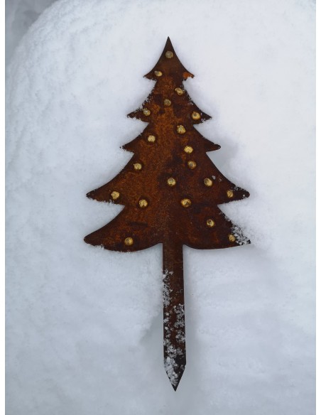 Winterdeko Kleine Tanne - Christbaum - klein - Direktstecker 31 cm lang 
Tanne aus 2 mm Stahl mit Goldpunkten
Höhe 20 cm
Gesa