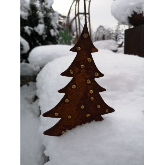 Winterdeko Kleine Tanne - Christbaum - klein - Direktstecker 31 cm lang 
Tanne aus 2 mm Stahl mit Goldpunkten
Höhe 20 cm
Gesa