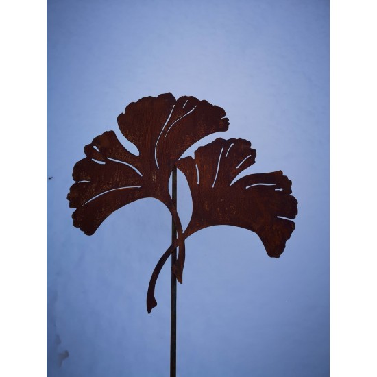 Gartenstecker Ginkgo Gartenstecker 2 Blätter - Höhe 44 cm 2 Gingkoblätter an Stab zum Stecken für Deine Gartendeko aus Edelrost.