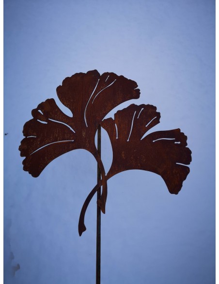 Gartenstecker Ginkgo Gartenstecker 2 Blätter - Höhe 44 cm 2 Gingkoblätter an Stab zum Stecken für Deine Gartendeko aus Edelrost.
