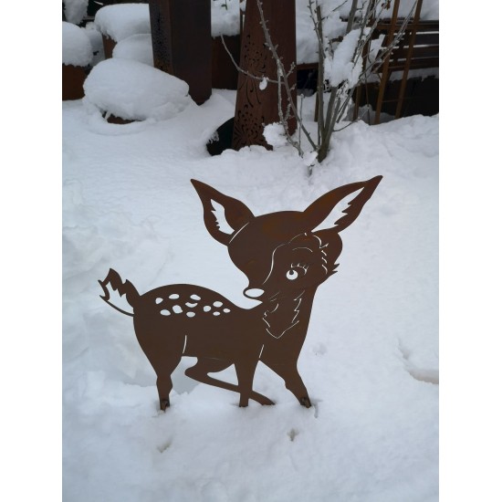 rostige Deko Hirsche und Rehe Edelrost Rehkitz Bambi 70 cm hoch - auf 40 cm Gartenstecker Unser ganz reizendes Rehkitz aus Edelr