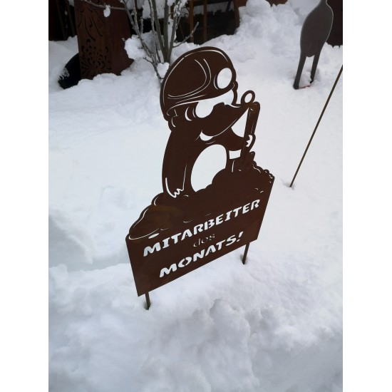 Start Maulwurf - Mitarbeiter des Monats - lustiges Schild für den Garten Maulwurf mit Tafel: Mitarbeiter des MonatsTafelhöhe: 50