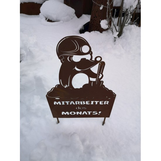 Start Maulwurf - Mitarbeiter des Monats - lustiges Schild für den Garten Maulwurf mit Tafel: Mitarbeiter des MonatsTafelhöhe: 50