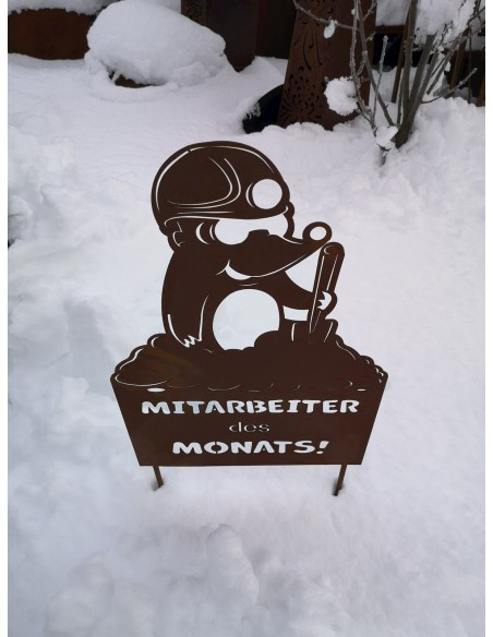 Start Maulwurf - Mitarbeiter des Monats - lustiges Schild für den Garten Maulwurf mit Tafel: Mitarbeiter des MonatsTafelhöhe: 50