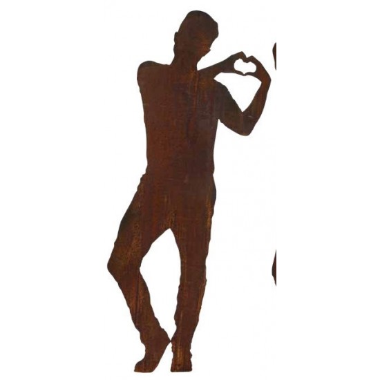 Start Lebensgroße Figur - Tom - Hände bilden ein Herz - 184 cm hoch 
Lebensgroße Silhouette eines Mannes Tom - Die Hände bilden