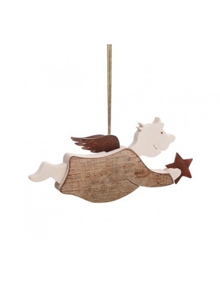 Weihnachtsdeko Holz Himmelsbote Angelo - fliegend mit Stern als Christbaumschmuck - klein - Länge 12 cm Fliegender Himmelsbote a