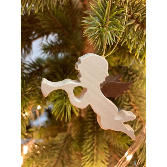 Ahorn Engel mit Rostflügel Engel mit Flöte - Christbaumschmuck aus Ahornholz - mit Stahlflügel Typ 1 - Länge 8 cm Diese aus Ahor