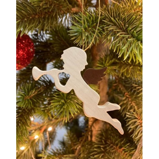 Ahorn Engel mit Rostflügel Engel mit Flöte - Christbaumschmuck aus Ahornholz - mit Stahlflügel Typ 1 - Länge 8 cm Diese aus Ahor