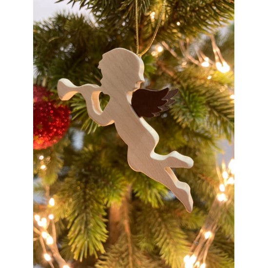 Ahorn Engel mit Rostflügel Engel mit Flöte - Christbaumschmuck aus Ahornholz - mit Stahlflügel Typ 1 - Länge 8 cm Diese aus Ahor