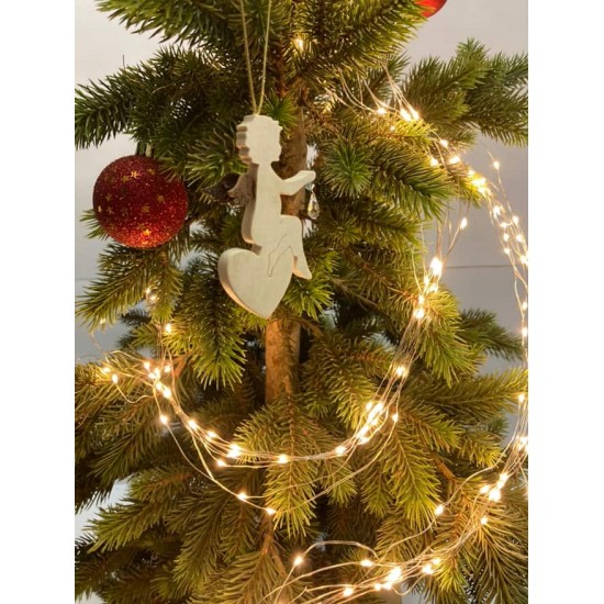 Holz / Rost Kombinationen Engel auf Herz sitzend mit Kristall und Edelrost Flügel - Christbaumschmuck aus Ahornholz - Höhe 9,5 c