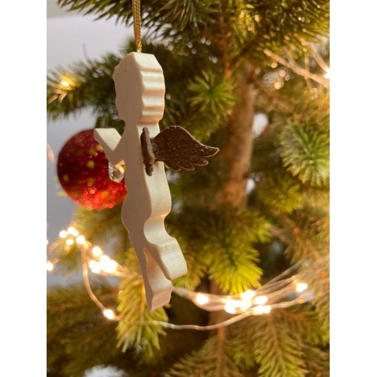 Ahorn Engel mit Rostflügel Fliegender Engel hängt einen Kristall auf - aus Ahornholz mit Edelrost Flügel - Christbaumschmuck zum