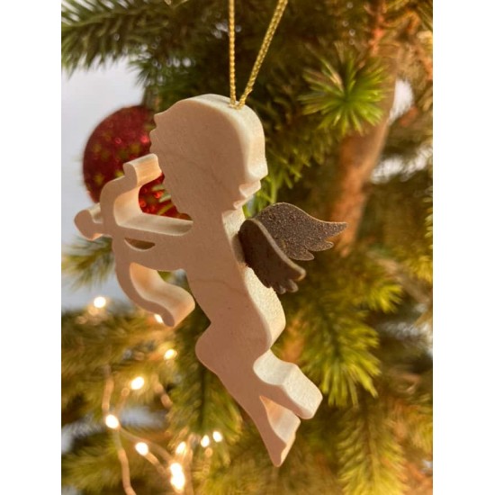 Ahorn Engel mit Rostflügel Engel mit Bogen als Christbaumschmuck - Ahornholz und Edelrostflügel - Typ 5 Höhe 8 cm Dieser Engel f