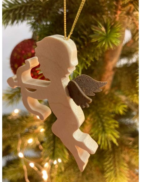 Ahorn Engel mit Rostflügel Engel mit Bogen als Christbaumschmuck - Ahornholz und Edelrostflügel - Typ 5 Höhe 8 cm Dieser Engel f