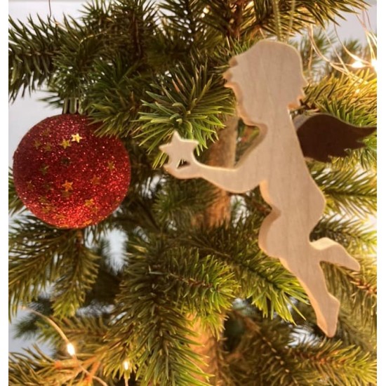 Ahorn Engel mit Rostflügel Engel mit Stern - Ahornholz Engel mit Edelrost Flügel - Weihnachtsbaumschmuck zum Hängen - Typ 4 Höhe