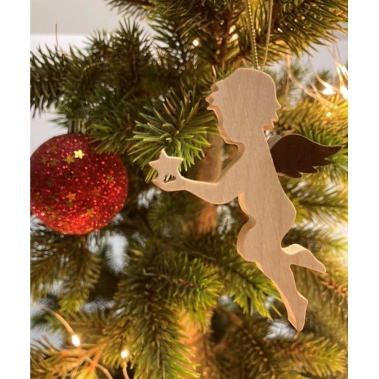 Ahorn Engel mit Rostflügel Engel mit Stern - Ahornholz Engel mit Edelrost Flügel - Weihnachtsbaumschmuck zum Hängen - Typ 4 Höhe