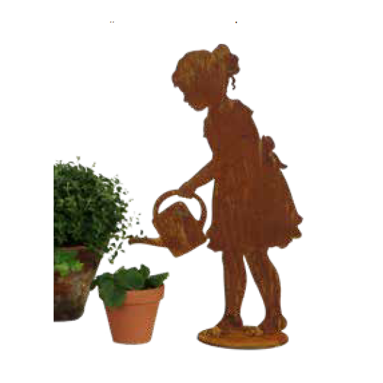Gartendeko Rost Gießendes Mädchen Lisa auf Platte - Höhe 18 cm 
Höhe 18 cm