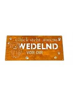 Glück steht wedelnd jeden Tag vor Dir - Hunde Spruch af Blechschild 40 cm breit Glück Spruch