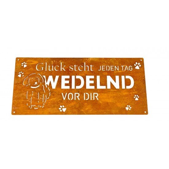 Glück steht wedelnd jeden Tag vor Dir - Hunde Spruch af Blechschild 40 cm breit Glück Spruch