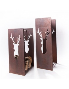 Kaminholzregale und Herzen 2er Set Edelrost Kaminholzregal - Hirsch - eckig, Höhe 80/100 cm, Breite 32 cm, Tiefe 33 cm 2er Set E