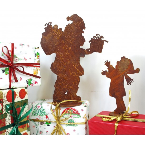 Weihnachtsdeko Santa auf Platte - 30 cm hoch Weihnachtsmann - Nikolaus 
Weihnachtsfigur Weihnachtsmann mit Rucksack und Geschen