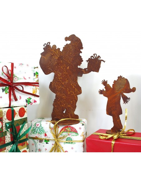 Weihnachtsdeko Santa auf Platte - 30 cm hoch Weihnachtsmann - Nikolaus 
Weihnachtsfigur Weihnachtsmann mit Rucksack und Geschen
