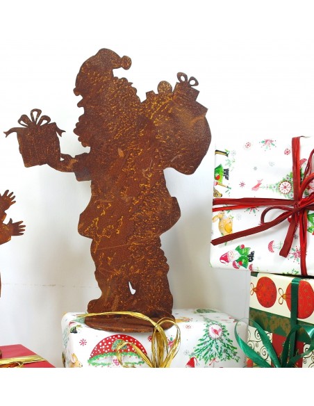 Weihnachtsdeko Santa auf Platte - 30 cm hoch Weihnachtsmann - Nikolaus 
Weihnachtsfigur Weihnachtsmann mit Rucksack und Geschen