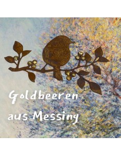 Gartendeko Rost Goldbeerenast mit Vogel - Ø 24 cm - zum Hängen 
Breite24 cm
Verziert mit Goldpunkten
 2