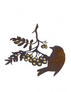 Gartendeko Rost Goldbeerenast mit Vogel - 22x22 cm - zum Hängen 
Höhe 22 cm
Breite 22 cm
Verziert mit Goldpunkten