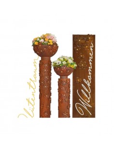 Pflanzgefäße + Schalen + Kronen Rost - Halbkugelschale mit Goldblüten - Blütentraum 
Edelrostschale mit Messingblüten
Durchmes 2