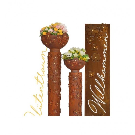 Pflanzgefäße + Schalen + Kronen Rost - Halbkugelschale mit Goldblüten - Blütentraum 
Edelrostschale mit Messingblüten
Durchmes