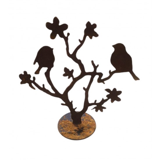 Vogel Deko Kirschblütenzweig mit Vögeln klein 26 cm hoch Höhe 26 cm
vorne an Platte geschweißt
