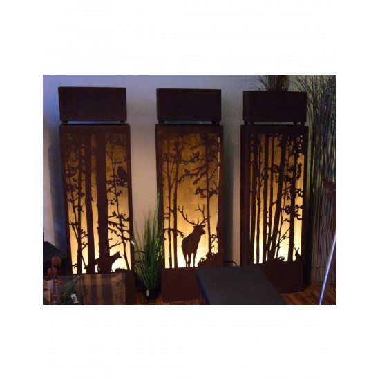 Wald + Wild 3er Set Rostsäulen Hirsch und Wald Szene 

Höhe 120 cm
Tiefe 20 cm
Breite 40 cm
Achtung! Versand nur innerhalb 