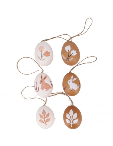 12er Set Ostereier zum Hängen - Hoppy Hasen 3 versch. Motive - Echtes Hühnerei Natur