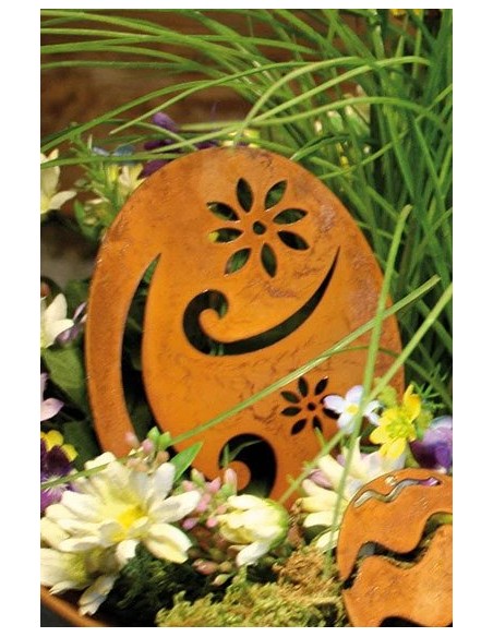 Ostereier Deko Deko Osterei Metall Rostig mit Ornamentmotiv, Höhe 8 cm 
Höhe: 8 cm
Mit Loch zum Aufhängen oder zum Einarbeiten