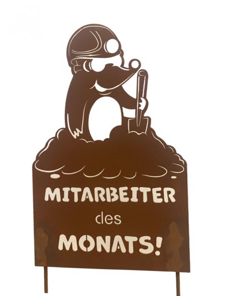 Gartenstecker Mitarbeiter des Monats - Maulwurf Schild mit lustigem Spruch - Höhe 50 cm 
Maulwurf mit Tafel: Mitarbeiter des Mo
