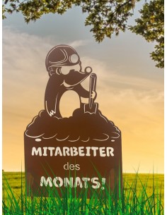 Gartenstecker Mitarbeiter des Monats - Maulwurf Schild mit lustigem Spruch - Höhe 50 cm 
Maulwurf mit Tafel: Mitarbeiter des Mo 2